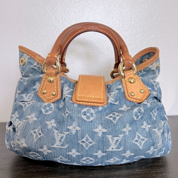 Louis Vuitton |Monogram Denim Pleaty Bag|Blue Vachetta Trim Handbag Authentic - Picture 13 of 17